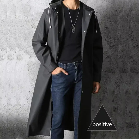 Black Fashion Waterproof Hooded Raincoat Thickened Rain Poncho for Outdoor Hiking Fishing Travel - Unisex