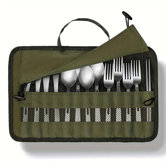 Outdoor camping tableware roll storage bag, Oxford cloth portable tableware bag with safety slot - lightweight and compact trave
