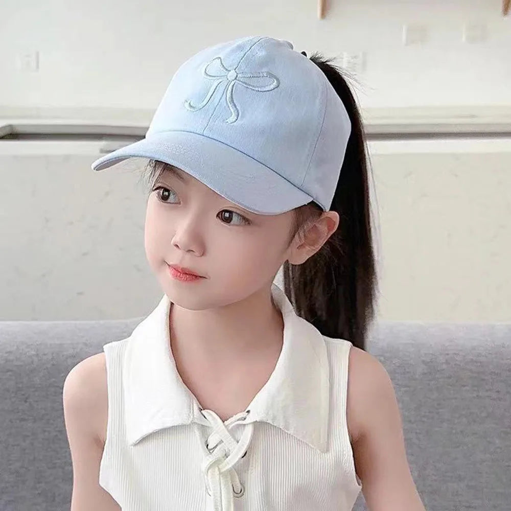 Sweet Bow Baby Girl Baseball Caps Pink White Children Sun Hat High Ponytail Kids Boy Sun Hats Adjustable Outdoor Travel Caps New