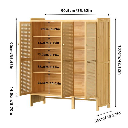 Bamboo Shoes Rack Organizer Cabinet with Doors and 6 Tiers Shelves for for Entryway Hallway