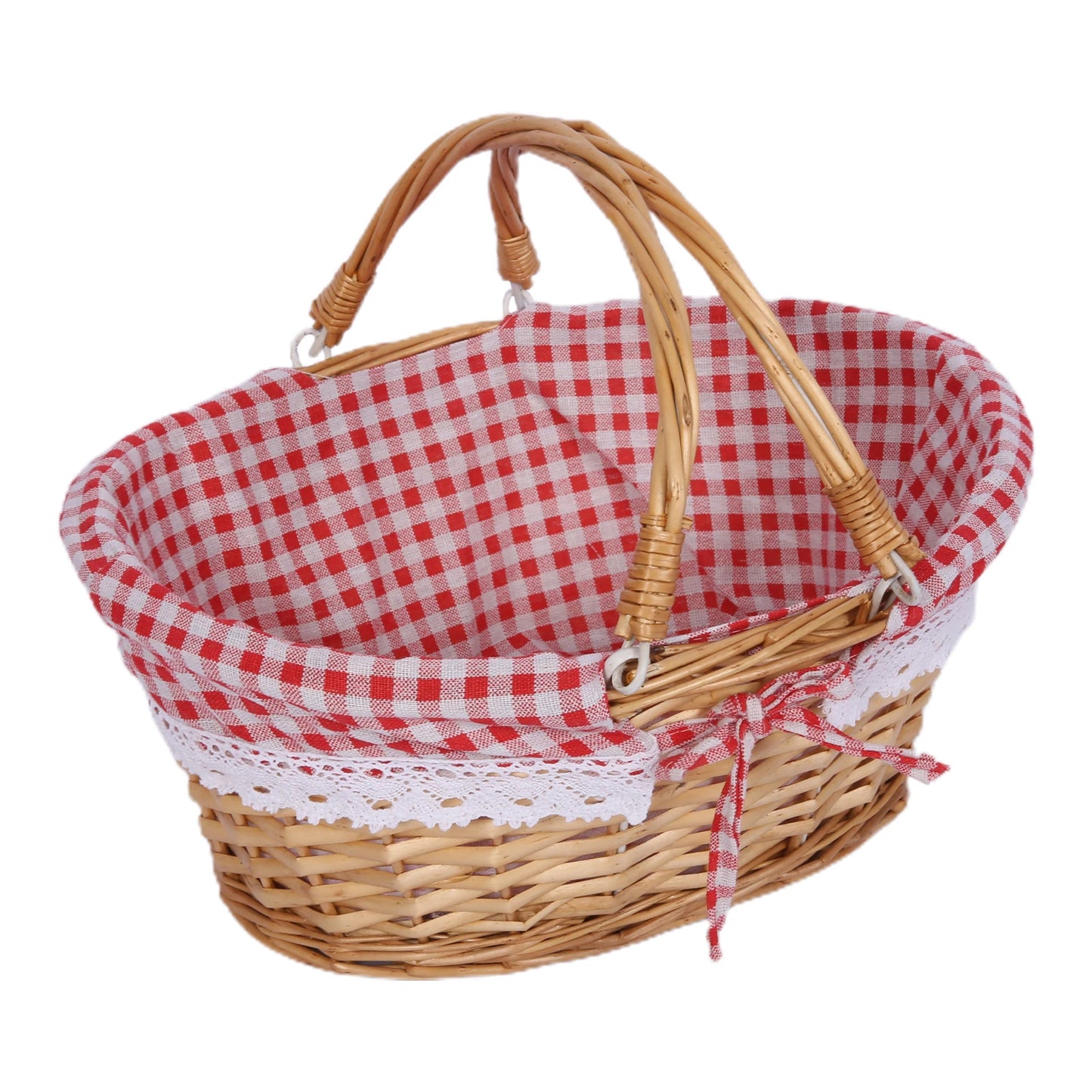 Portable Wicker Rattan Basket Woven Flower Basket Folding Handle Rattan Picnic Basket For Christmas/Easter/Outdoor Activities