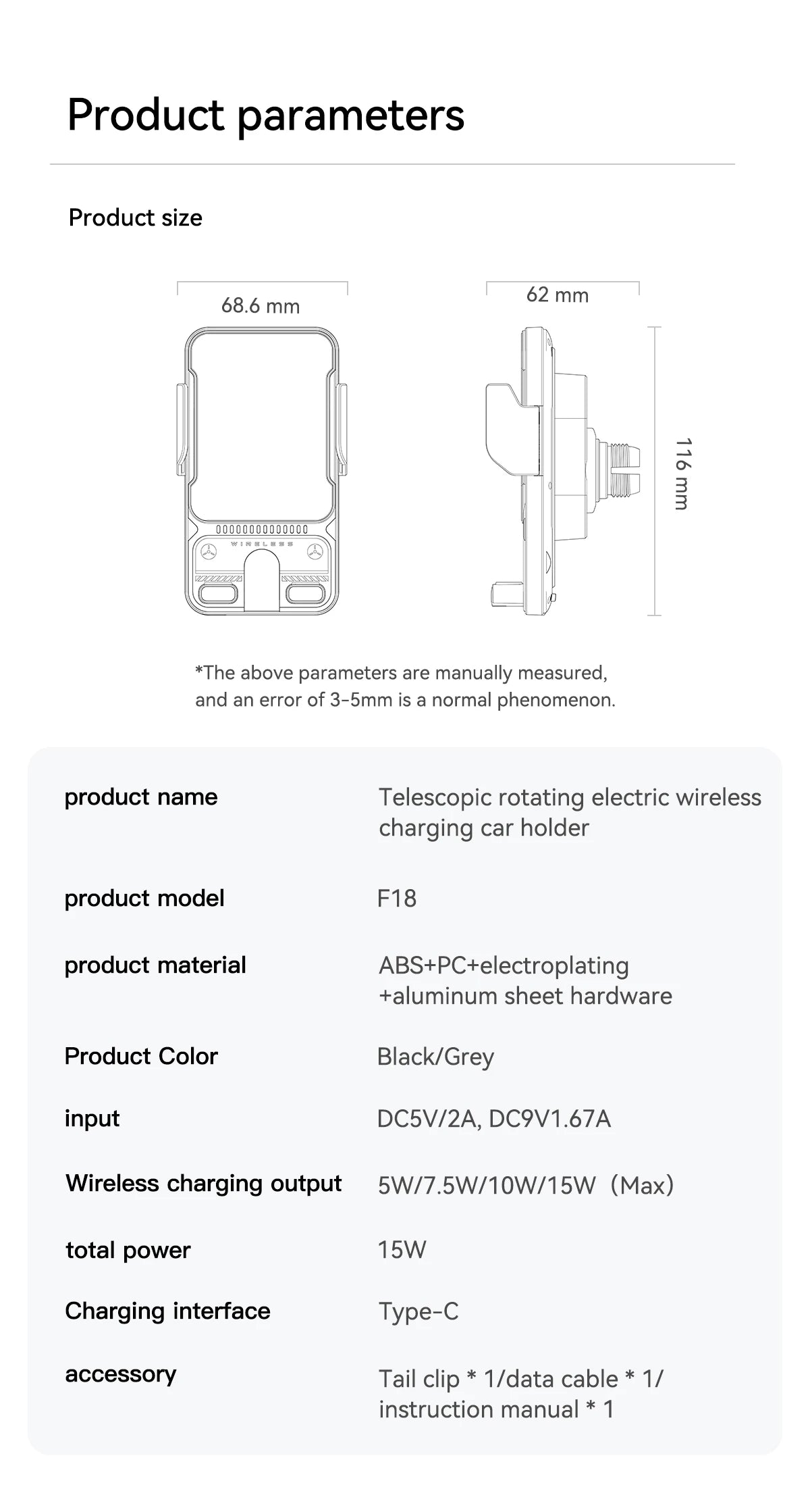 15W Wireless Charger Smart Induction Rotating Universal Car Mobile Phone Holder Air Outlet Clip For iPhone Samsung Xiaomi Huawei