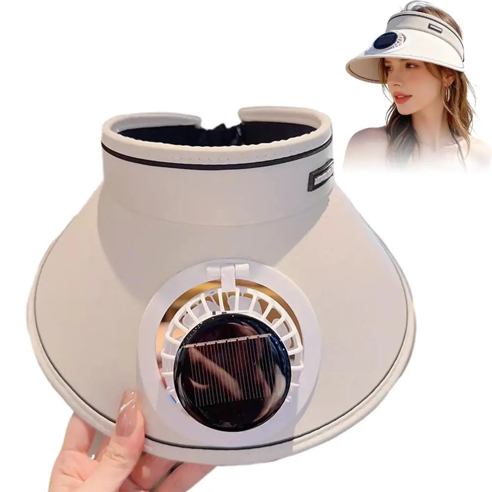 Solar USB Dual Charging Sun Visor Hat with Built-in Fan, 3-Speed Cooling, Wide Brim UPF Protection for Summer Outdoor Activities