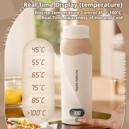 500ml LCD Electric Kettle WIth 304 Stainless Steel Hotel Camping 6 Temperature Control USB Portable Travel Heating Water Cup