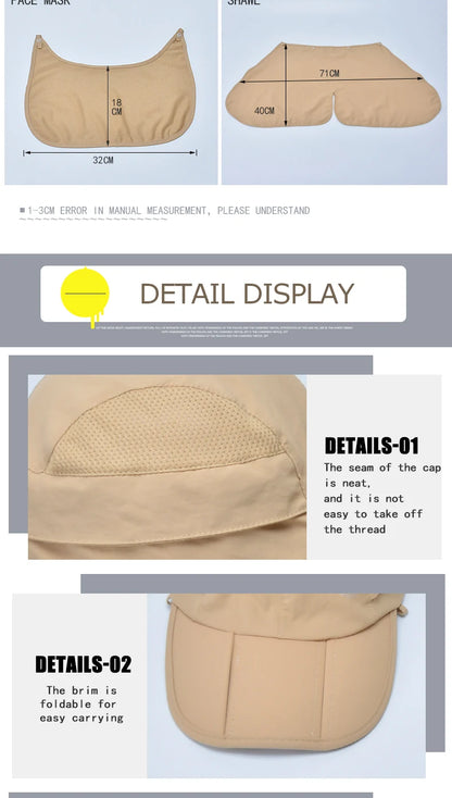 Foldable Quick Drying Waterproof 360° Visor Hat UV Protection Baseball Cap Men Shawl Sun Hats Women Dual Use Fishing Hiking Cap