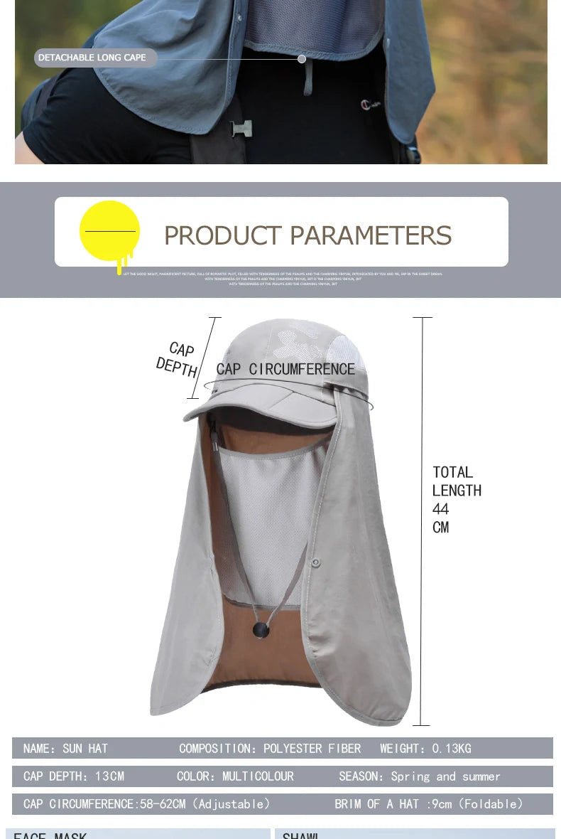 Foldable Quick Drying Waterproof 360° Visor Hat UV Protection Baseball Cap Men Shawl Sun Hats Women Dual Use Fishing Hiking Cap