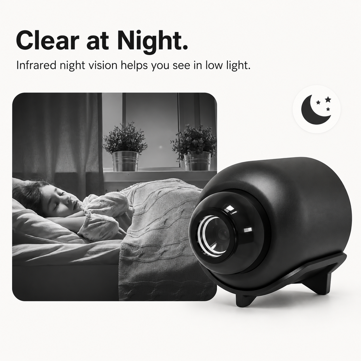 Infrared night vision device with a person sleeping in bed in the background