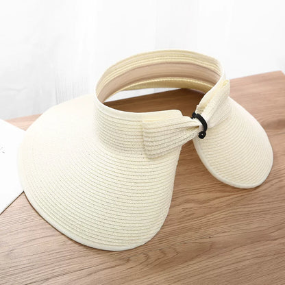 New Women Summer Visors Hat Foldable Wide Large Brim Bowknot Empty Top Straw Hats  chapeau femme Beach UV Protection Caps