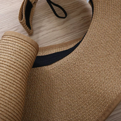 New Women Summer Visors Hat Foldable Wide Large Brim Bowknot Empty Top Straw Hats  chapeau femme Beach UV Protection Caps