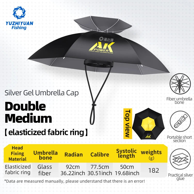 Portable Folding Umbrella Hat UPF 50+ UV Protection Hands Free Umbrellas 7-Ribs Waterproof Head-wear For Fishing Gardening