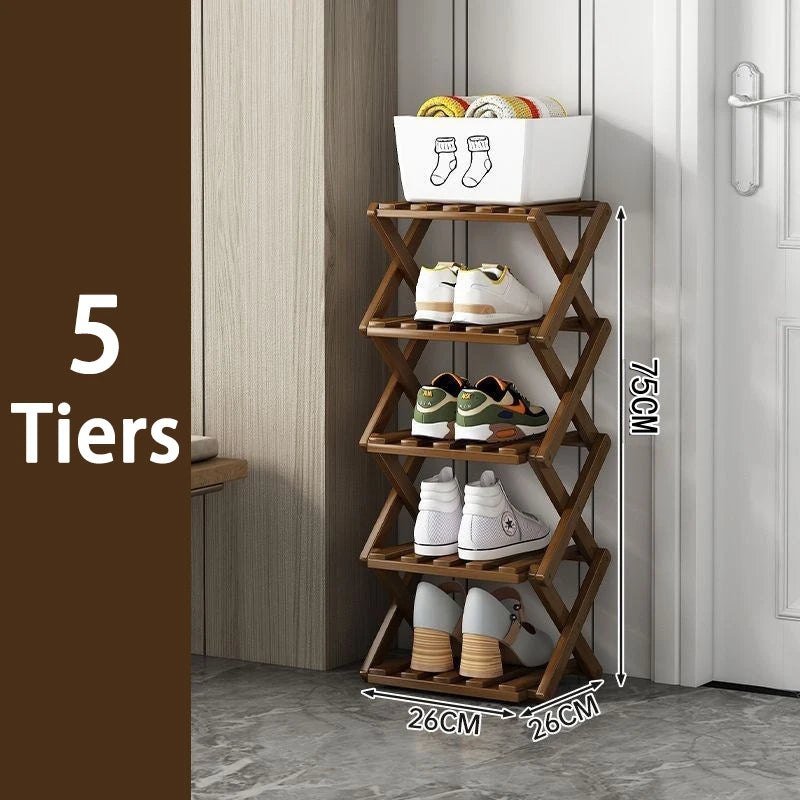2-9 Tiers Bamboo Shoe Rack Without Installation Small Shoe Rack, Foldable Shoe Storage Rack, Shoe Organizer for Entryway