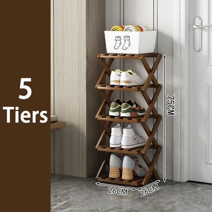 2-9 Tiers Bamboo Shoe Rack Without Installation Small Shoe Rack, Foldable Shoe Storage Rack, Shoe Organizer for Entryway