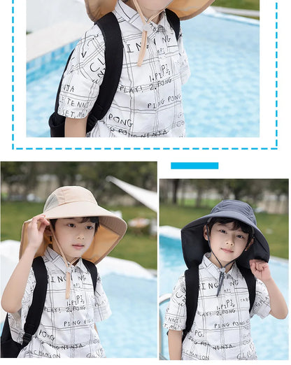 Kids Sun Hat with Neck Flap UV Protection Summer Toddler Beach Hat Unisex Ponytail Hat Wide Brim Fishing Hat