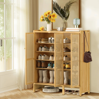 Bamboo Shoes Rack Organizer Cabinet with Doors and 6 Tiers Shelves for for Entryway Hallway