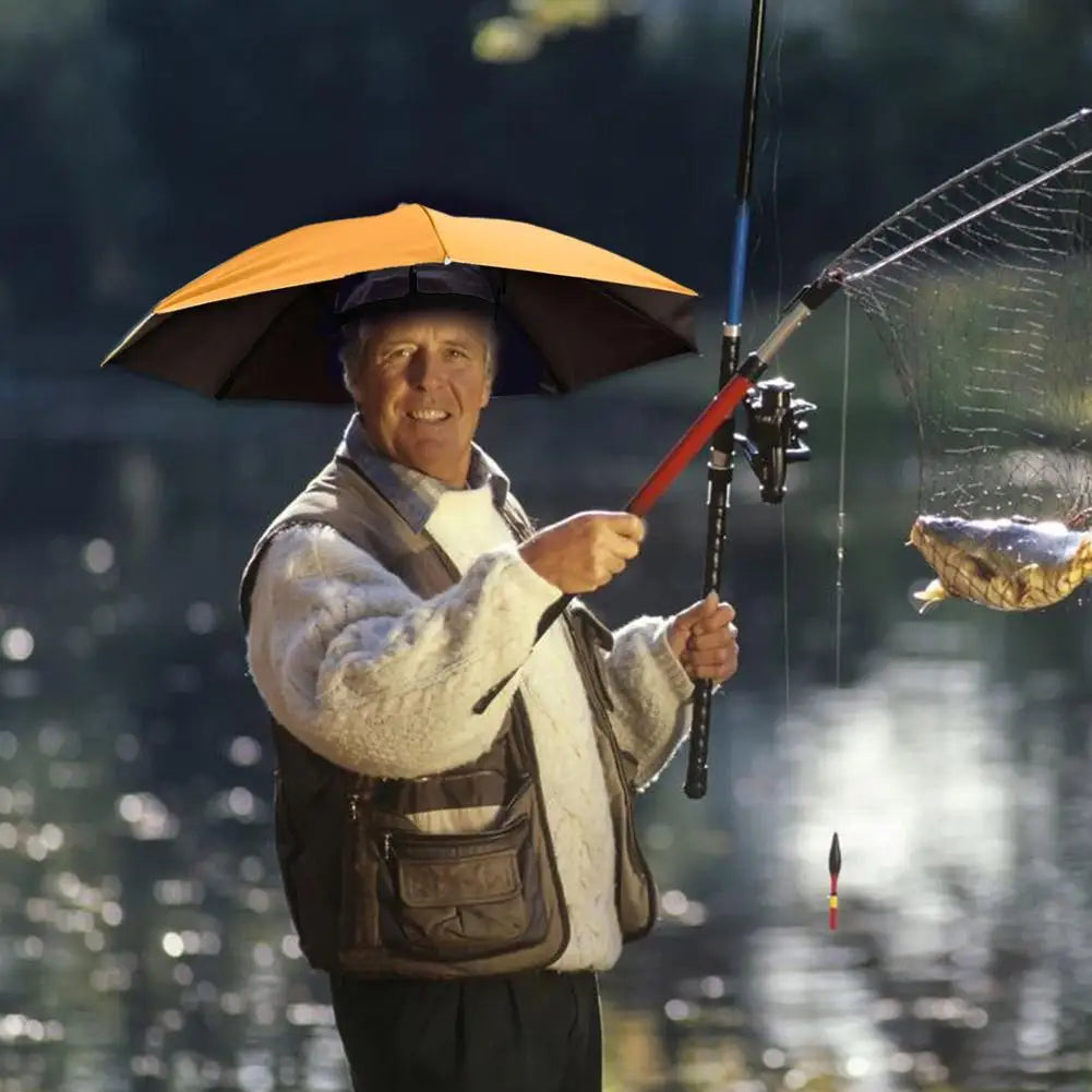 Outdoor Fishing Caps Portable Umbrella Hat Sunscreen Waterproof Fishing Umbrella Universal Headwear Hats Camping Foldable Hats