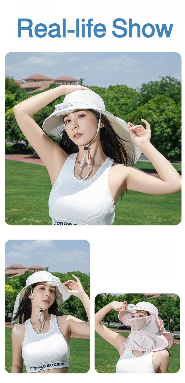 Women Wide Brim Solar Fan Sun Hat Integrated Face Shield Shawl Design UV Protection Fisherman Cap Outdoor Breathable