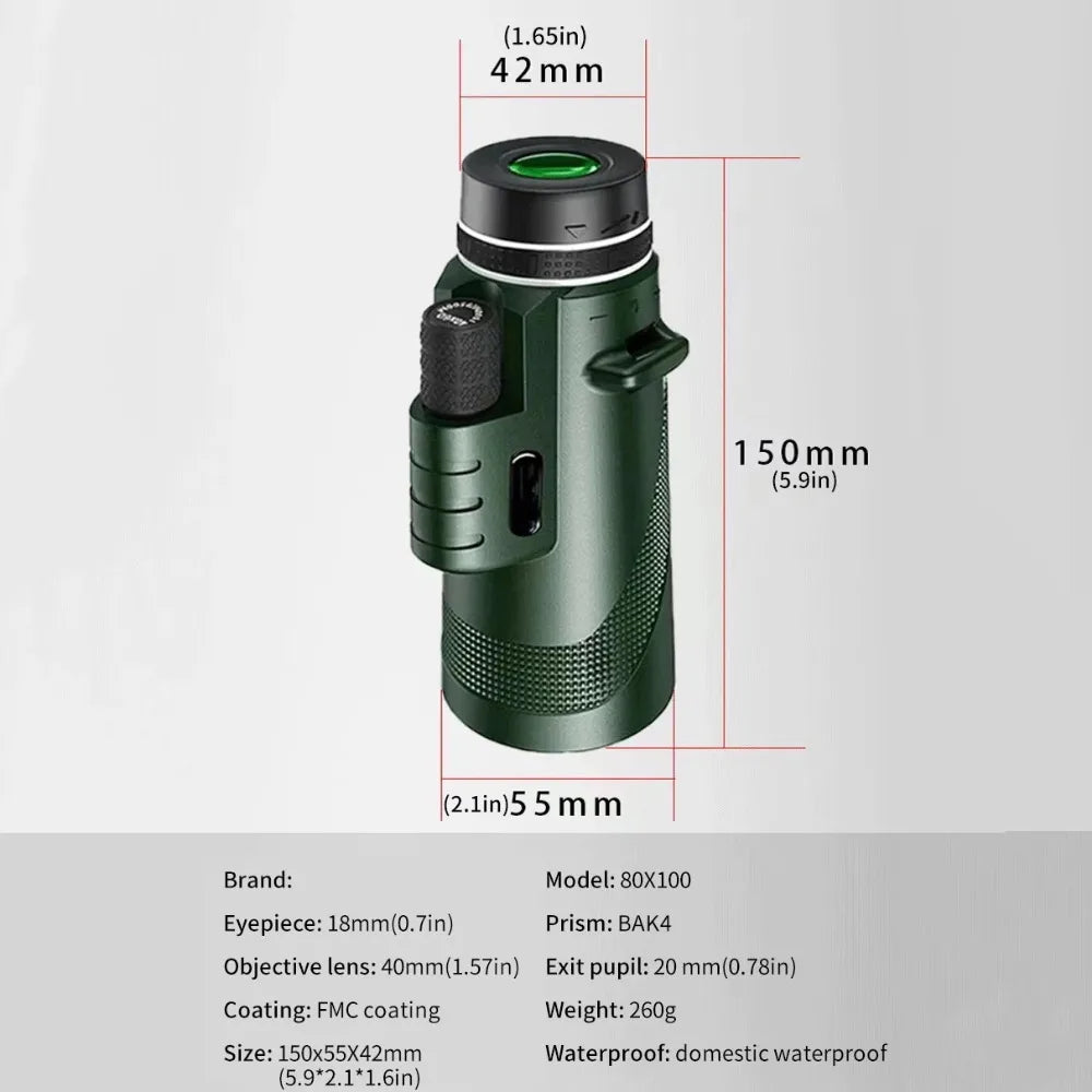 80x100 HD Portable Zoom Telescope 5000M Long Distance Folding Mini Powerful for Hunting Sports Outdoor Camping Travel