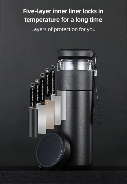 500ml Tea Infuser Vacuum Flask Stainless Steel Insulated Cup with Independent Tea Storage Handle Travel Mug Business Cup Gifts