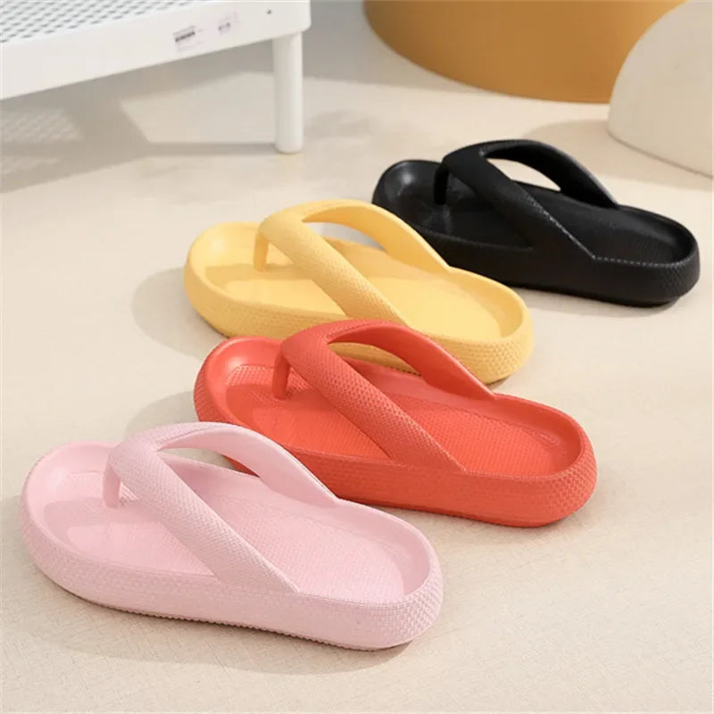Summer Flip Flops Flat Platform Comfy Women Soft Sole Beach Slippers Fashion Sandals House Bathroom Non-Slip Thick Soled Shoes