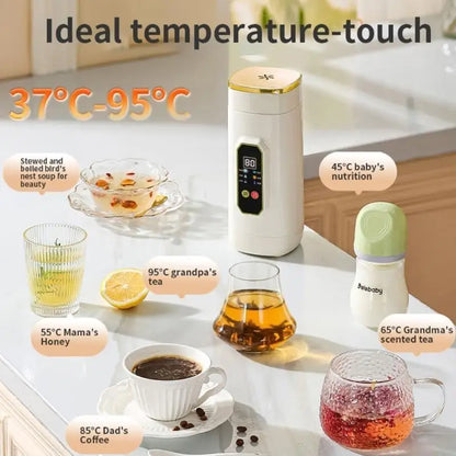 D0AB Electric Kettle 450ml/650ml Portable Water Boiler with 6 Temperature Control Stainless Steel Heating Cup for Travel
