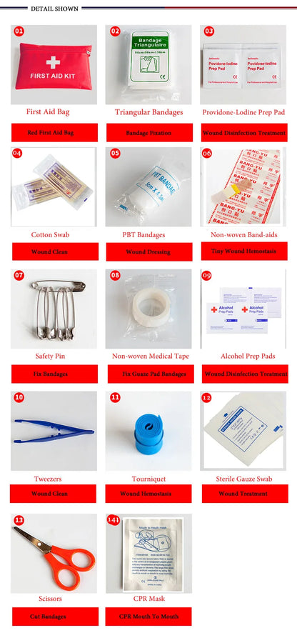 50pcs Set Portable First Aid Kit Red Car Emergency Kit Accessories For Home Family Travel Outdoor Emergency Medical Treatment