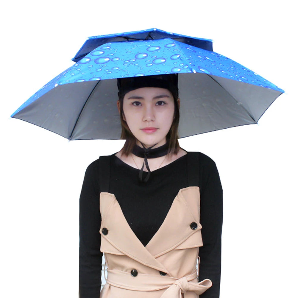 Portable Rain Umbrella Hat Foldable Outdoor Fishing Sunshade Waterproof Camping Headwear Beach Head Hats Fishing Hat 55-95CM