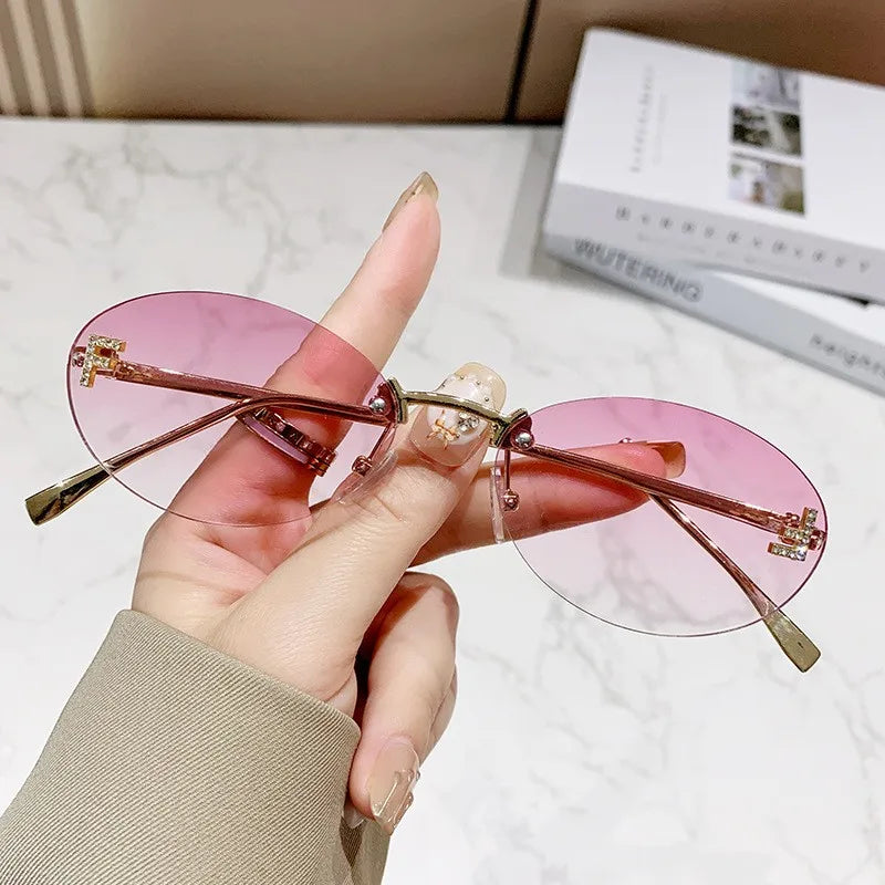 Elegant Diamond Oval Sunglasses Male Letter "F" Rimless Sunglasses  car sunglasses 90902