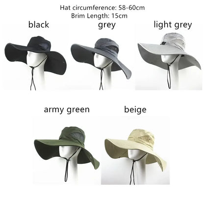 Men Women Wide Visor Brim Hat Boonie Bucket Cap Summer Fishing UV Sun Protection Breathable Caps