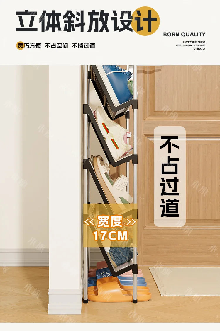 New simple multi-layer inclined dustproof shoe rack. Space saving home door step shoe cabinet, easy to assemble