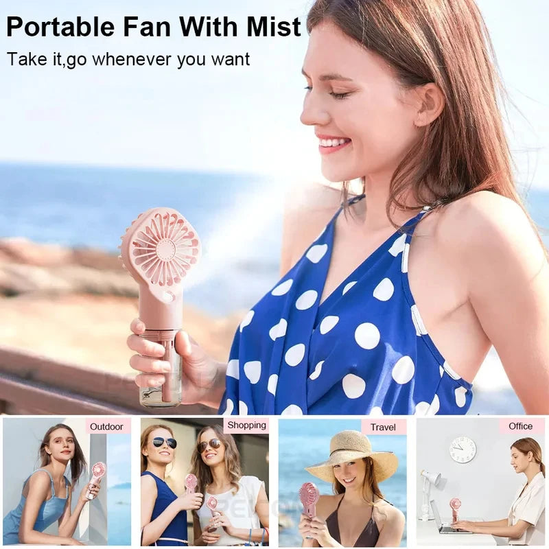 Portable Humidifier Fan Mini Handheld Mist Fan Portable USB Rechargeable Handheld Fan with Humidifier Mini Water Spray Hand Fan