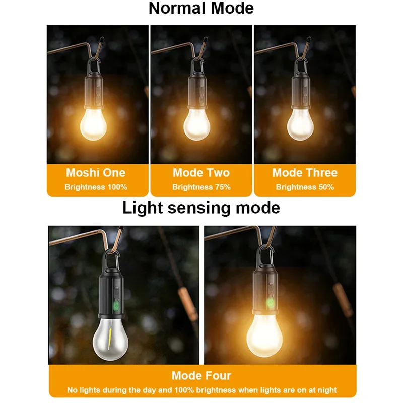Solar Camping Lamp Bulbs Outdoor USB Charging Solar Powerd Hanging Lights Portable Tent Light Waterproof for Camping BBQ Decor