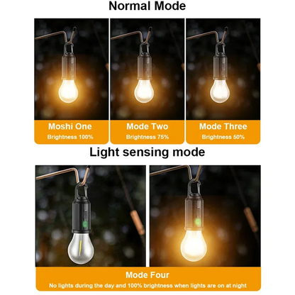 Solar Camping Lamp Bulbs Outdoor USB Charging Solar Powerd Hanging Lights Portable Tent Light Waterproof for Camping BBQ Decor