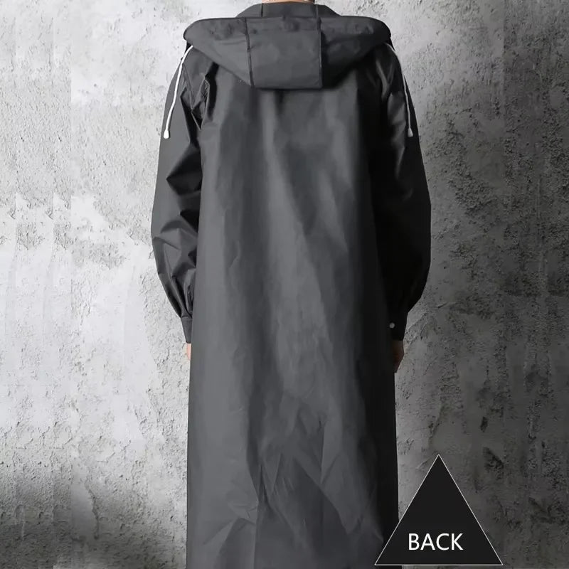 Black Fashion Waterproof Hooded Raincoat Thickened Rain Poncho for Outdoor Hiking Fishing Travel - Unisex