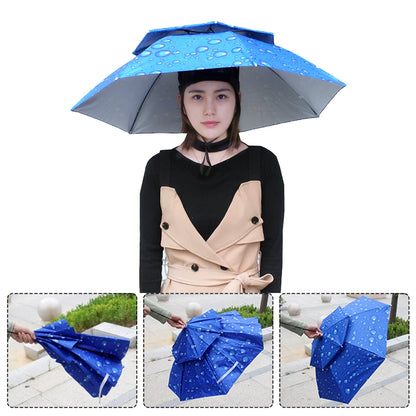 Portable Rain Umbrella Hat Foldable Outdoor Fishing Sunshade Waterproof Camping Headwear Beach Head Hats Fishing Hat 55-95CM