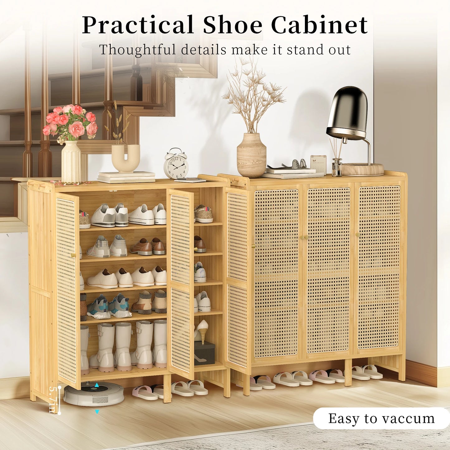 Bamboo Shoes Rack Organizer Cabinet with Doors and 6 Tiers Shelves for for Entryway Hallway