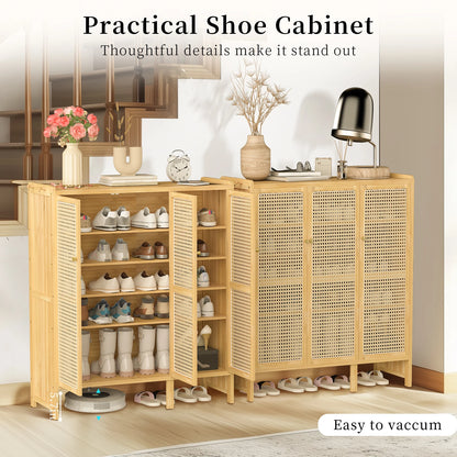 Bamboo Shoes Rack Organizer Cabinet with Doors and 6 Tiers Shelves for for Entryway Hallway
