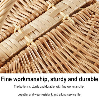 Handmade Willow Picnic Basket With Lid And Handle Washable Lining Willow Storage Basket Suitable For Outdoor Camping