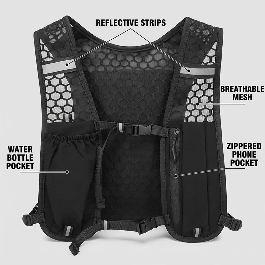 Lightweight Running Vest with Phone Holder New Reflective Hydration Water Chest Pack Storage for Sports Water Bottle