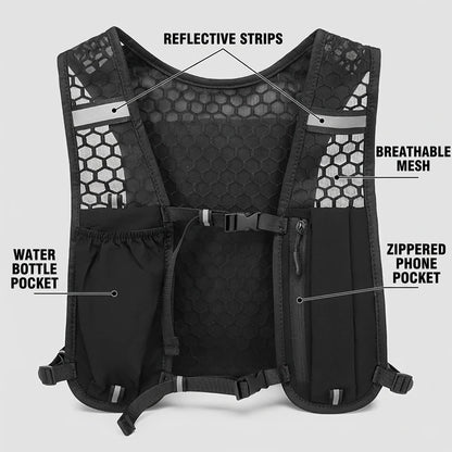 Lightweight Running Vest with Phone Holder New Reflective Hydration Water Chest Pack Storage for Sports Water Bottle