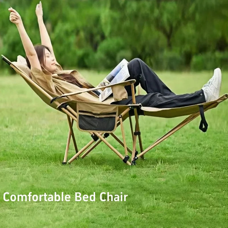 Outdoor Folding Lounge Chair 4 Gear Adjustable Angle Recliner Lightweight Fishing Chair Portable Camping Chair With Foot Support