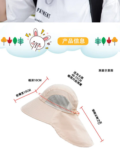 Kids Sun Hat with Neck Flap UV Protection Summer Toddler Beach Hat Unisex Ponytail Hat Wide Brim Fishing Hat