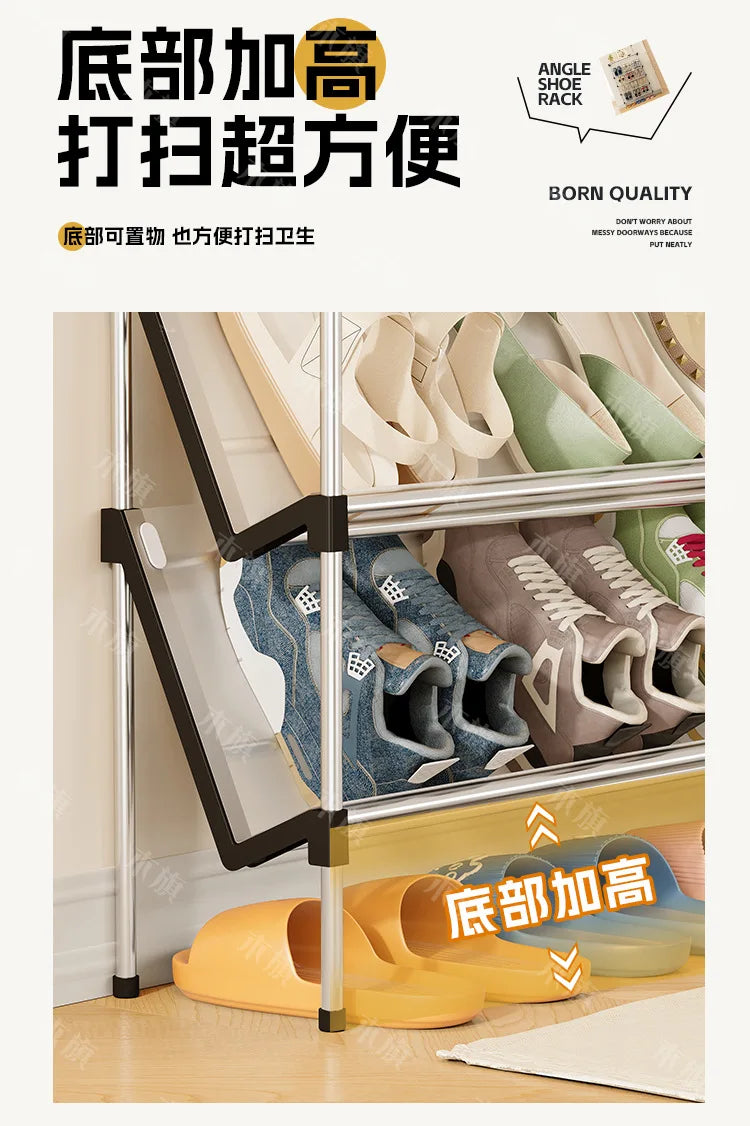 New simple multi-layer inclined dustproof shoe rack. Space saving home door step shoe cabinet, easy to assemble