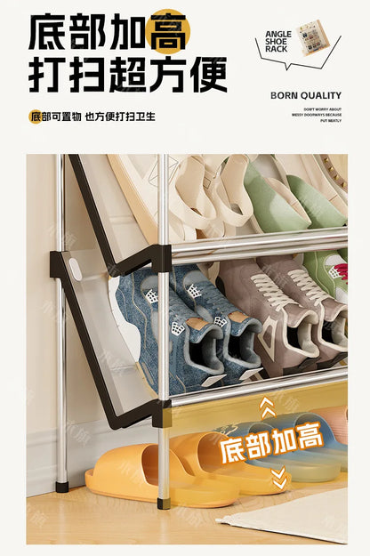 New simple multi-layer inclined dustproof shoe rack. Space saving home door step shoe cabinet, easy to assemble