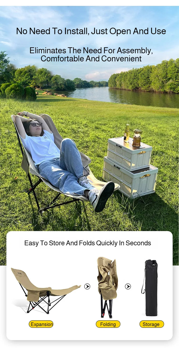 Outdoor Portable Camping Recliner Foldable Nap Beach Chair with Leg Support Lightweight Travel Folding Chair for Hiking Fishing