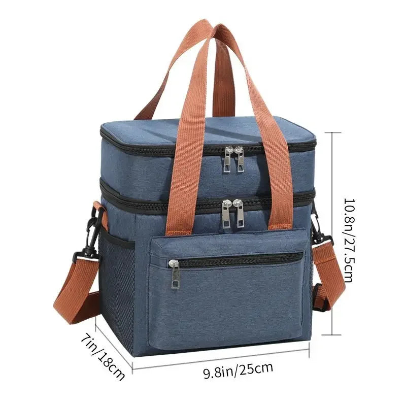 Thermal Lunch Bag Double Layers Large Capacity Lunch Boxes Bags Portable Crossbody Picnic Food Drink Storage Bag Cooler Tote New