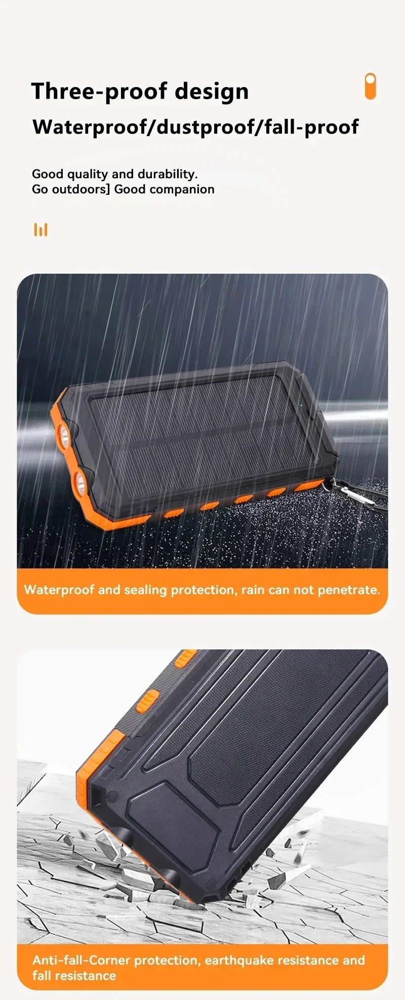 VIVO 500000mAh Solar Power Bank Portable Large Capacity Charger Compatible USB-A And USB-C With Flashlight For iPhone Huawei