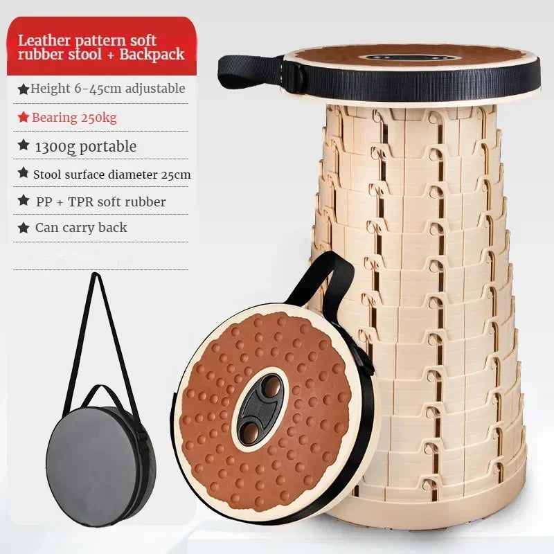 Outdoor Folding Stool with Soft Glue Queue Up  Portable Telescoping Travel Camping Fishing Bearing Strength Small Size