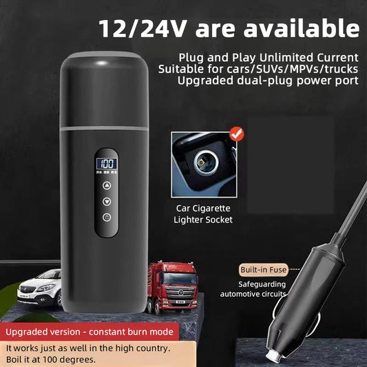 Electric Kettle 12V24V Portable Car Heating Cup 500ml Travel Heating Touch Screen Intelligent Adjustable Temperature Thermal Cup