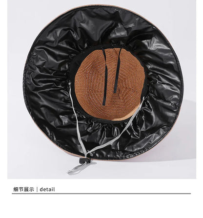 Summer Sun hat women's straw woven anti ultraviolet 2025 with big brim seaside black glue breathable Bucket hat umbrella hat