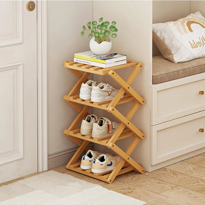 2-9 Tiers Bamboo Shoe Rack Without Installation Small Shoe Rack, Foldable Shoe Storage Rack, Shoe Organizer for Entryway